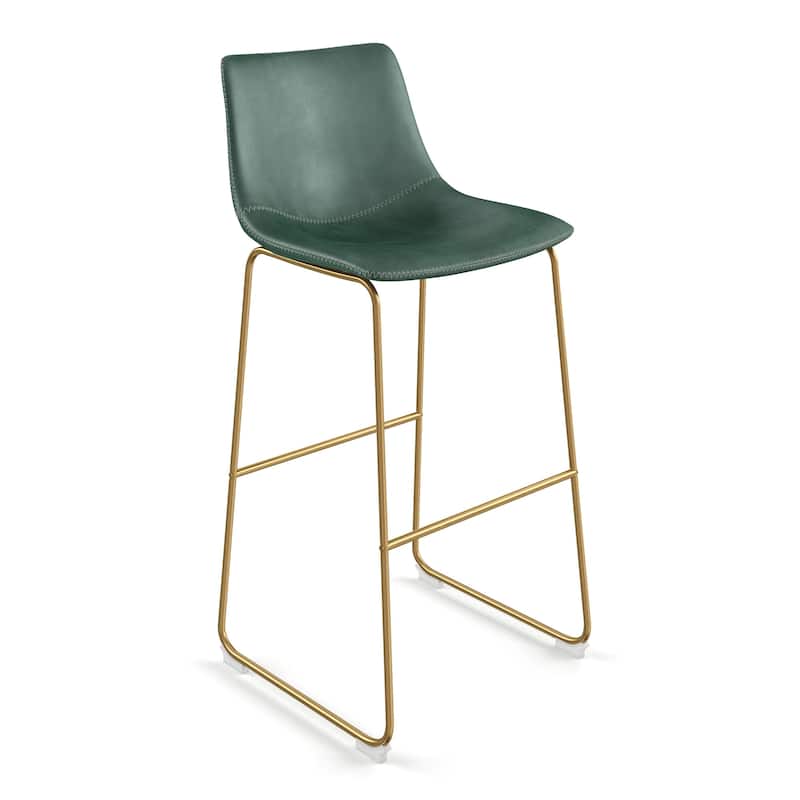 Petra Bar Height Stools (Set of 2) - Green Vegan Leather / Gold
