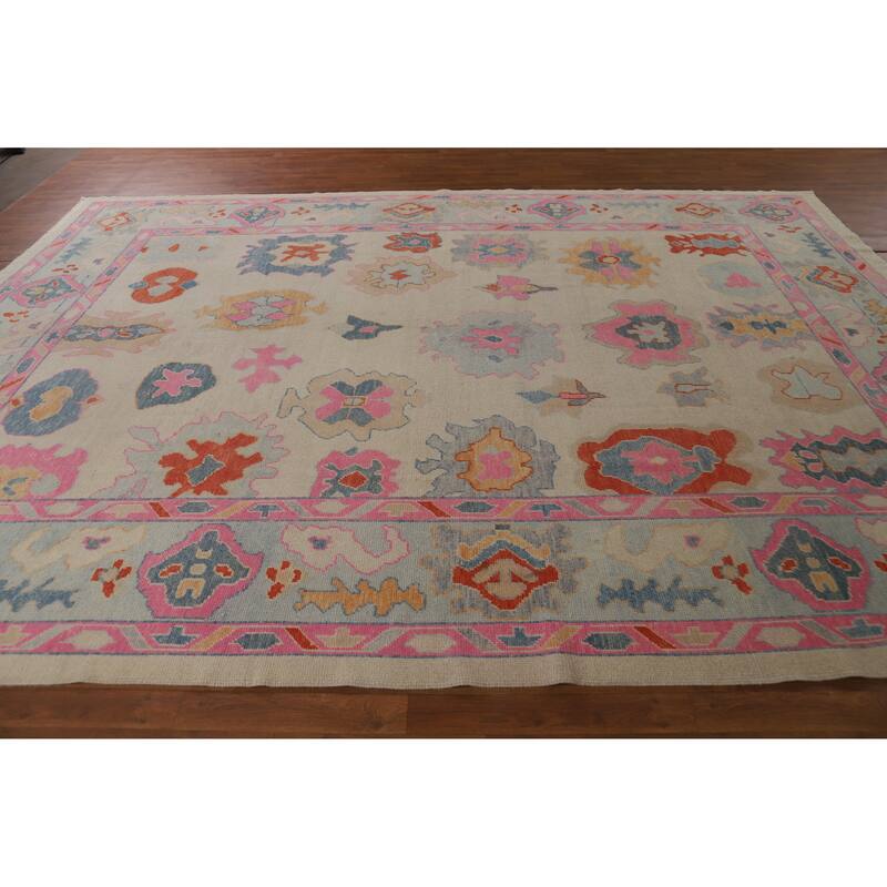 Hand Knotted Oriental 100% Wool Carpet Transitional All-Over Beige & Ivories Oushak Area Rug - 12' 3'' X 9' 3''