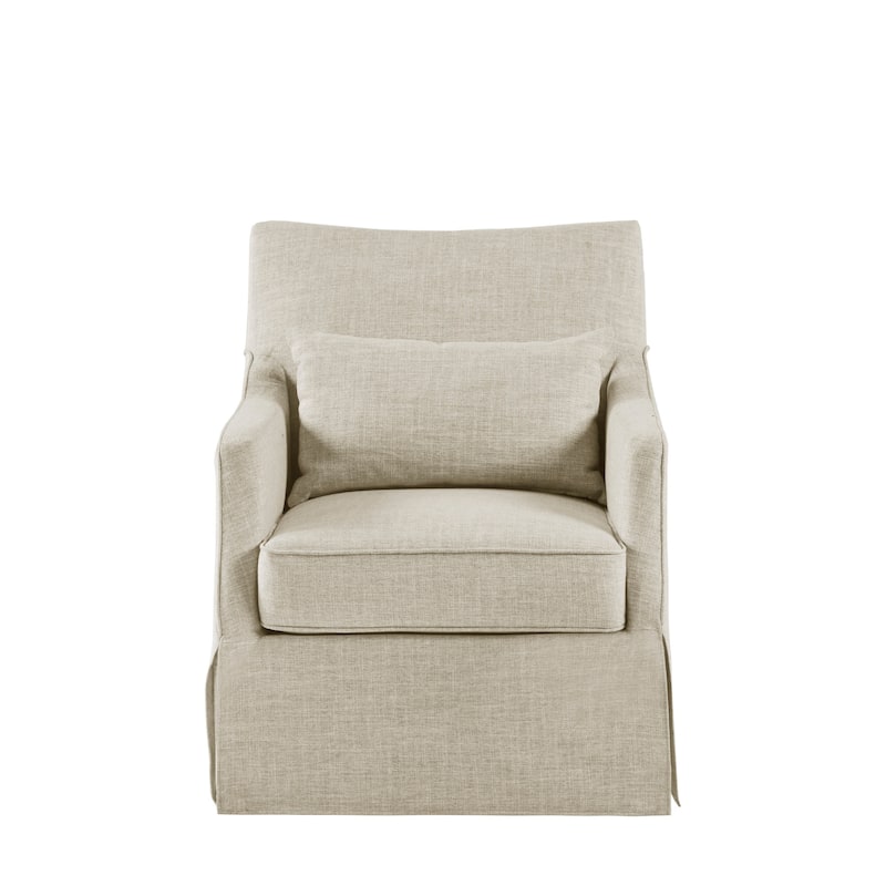 Martha Stewart London Upholstered Skirted Swivel Armchair with Lumbar Pillow