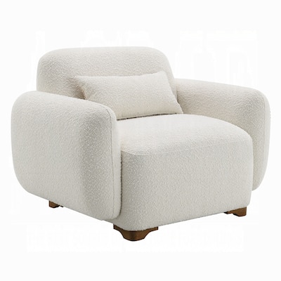 Loem Sofa Chair w Accent Pillow, Box Style Seat, Beige Boucle Fabric