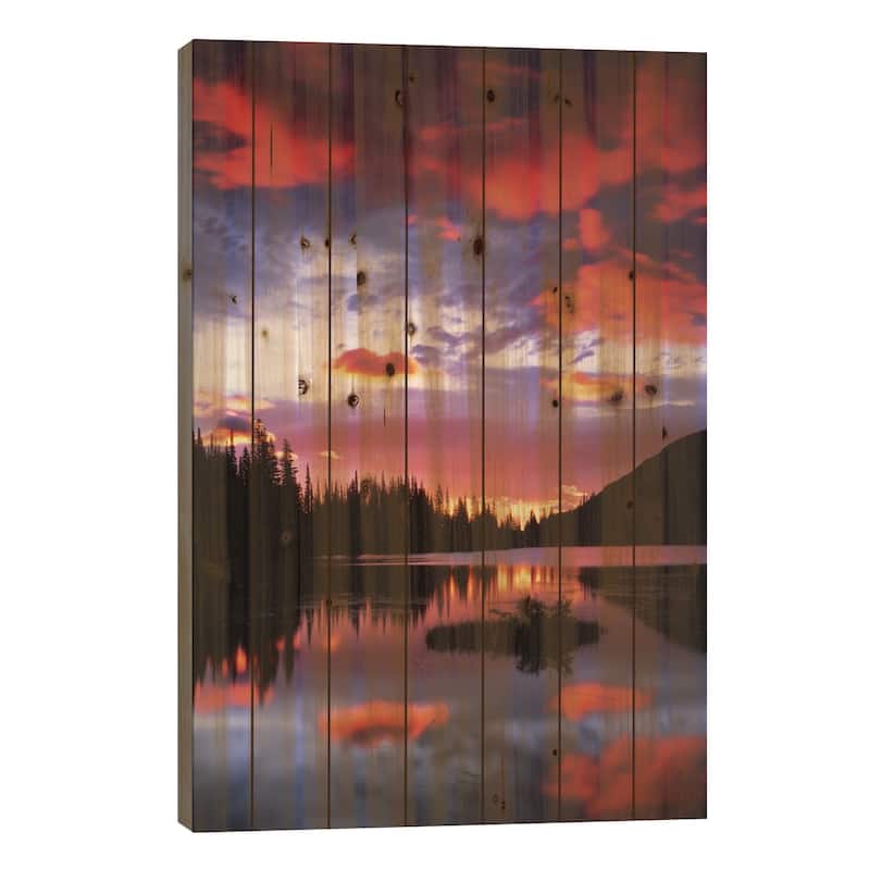 Cloudy Sunset II, Reflection Lake, Mount Rainier National Park, Washington, USA Print On Wood by Charles Gurche - Multi-Color - 40x26x1.5