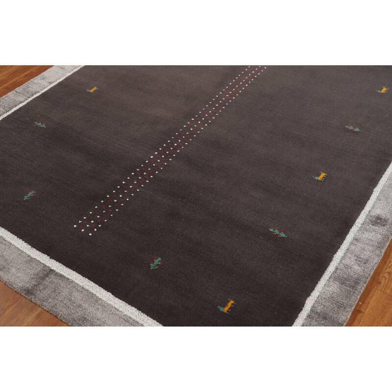 Hand Knotted Oriental 100% Wool Carpet Tribal Tribal Greys & Charcoal Gabbeh Area Rug - 7' 10'' X 5' 5''