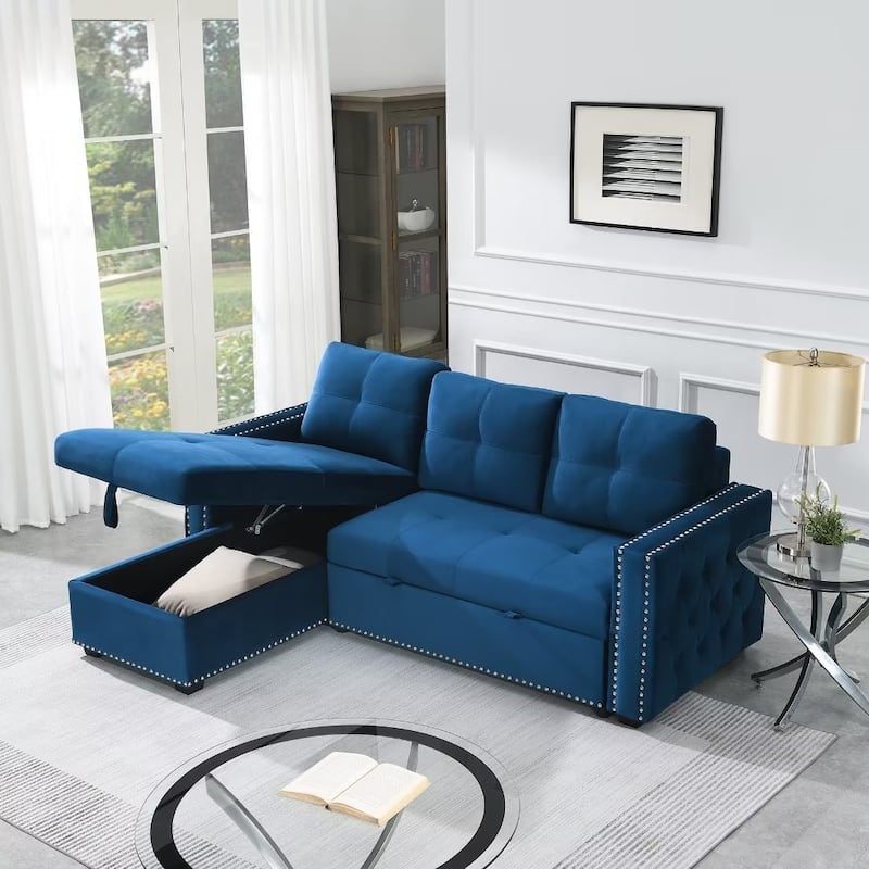 Modern Reversible L-shaped Sleeper Sectional Sofa Bed with Storage Chaise