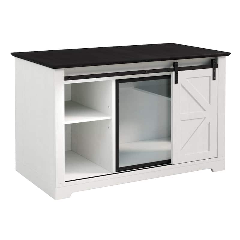 46" Farmhouse Cat Litter Box Enclosure with Sliding Barn Door, Large Hidden Acrylic Door Cat Cabienet with LED Light