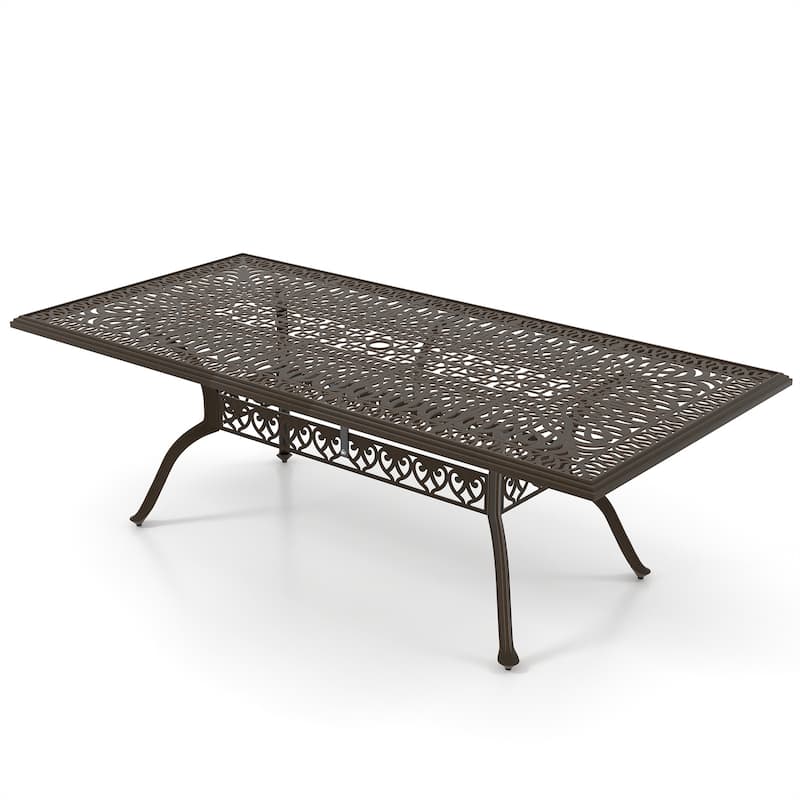 Aluminum 9-Piece Outdoor Rectangular Dining Set with Cushions & Umbrella hole