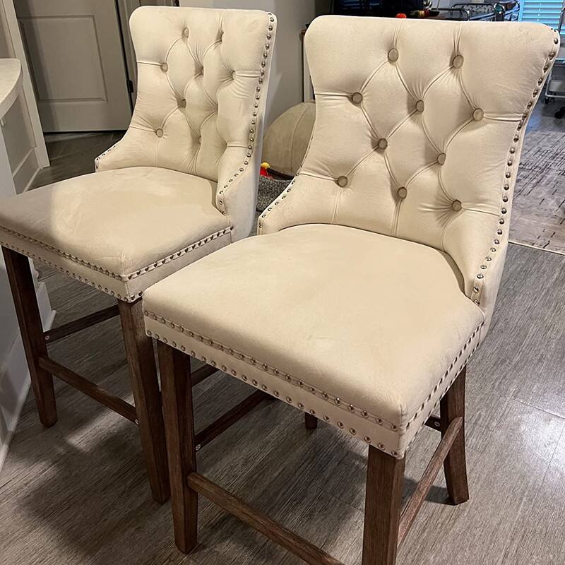 Contemporary Velvet Upholstered Counter Bar Stools Set of 4