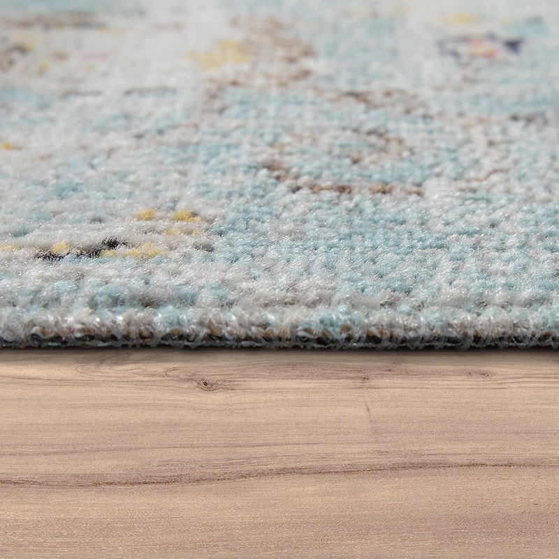 Indoor & Outdoor Rug Oriental Design in Turquoise Pink Yellow Pastel