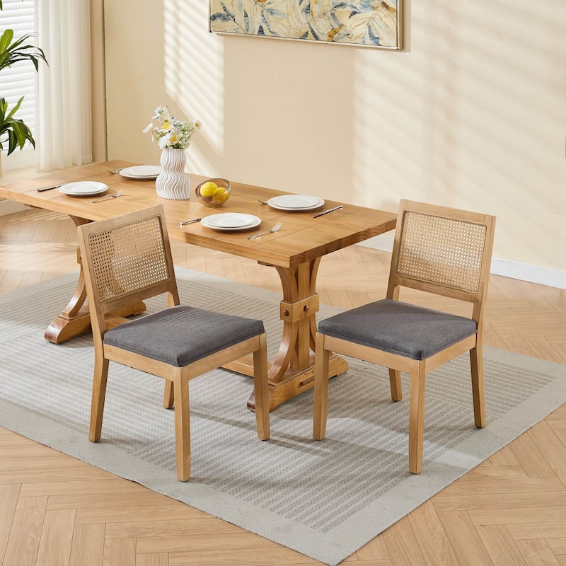 Farmhouse Rattan Dining Chairs Set of 2, Modern Cane Upholstered Side Chair