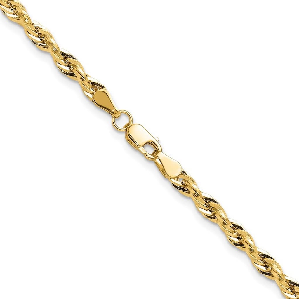 Curata 10k Yellow Gold 3.5mm Semi Solid Rope Chain Necklace For Men (Lobster)