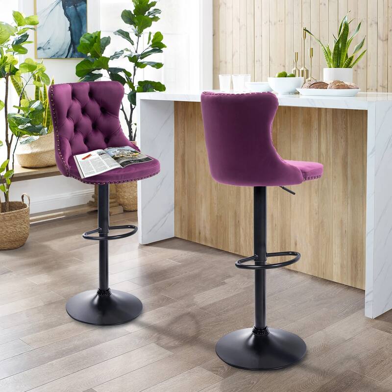 Velvet Adjustable Swivel Counter Height Barstools Set of 2