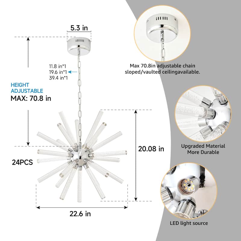 24-Light Bubble Pillar Chandelier,Adjustable Pendant Lights Living Room Decoration Lamp