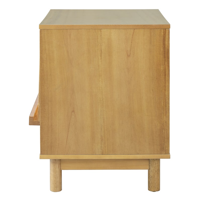 Christopher Knight Home - Farmhouse Wooden Nightstand with Swing-Up Rattan Door Storage Cabinet