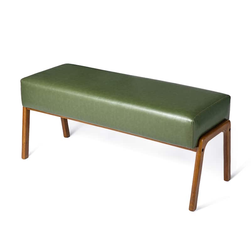Glitzhome 42.25"W Modern Leatherette Bench with Walnut Rubberwood Legs
