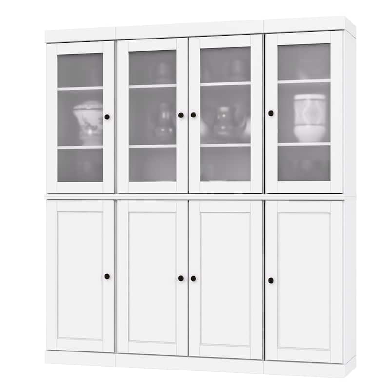 100% Solid Wood 65" Pantry China Cabinet with Solid, Frosted Glass Doors and Adjustable Shelves