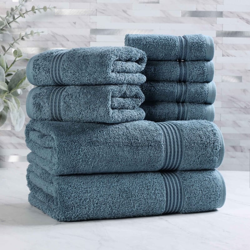 Superior Heritage Egyptian Cotton Absorbent 8-Piece Towel Set - Sapphire
