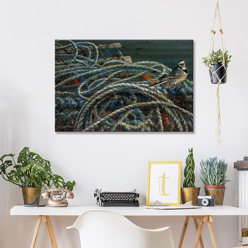 Pots - Pied Wagtail Print On Wood by Jeremy Paul - Multi-Color