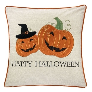 Happy Halloween Pumpkin Linen Polyester 20"x20" Natural Orange Throw Pillow with Insert