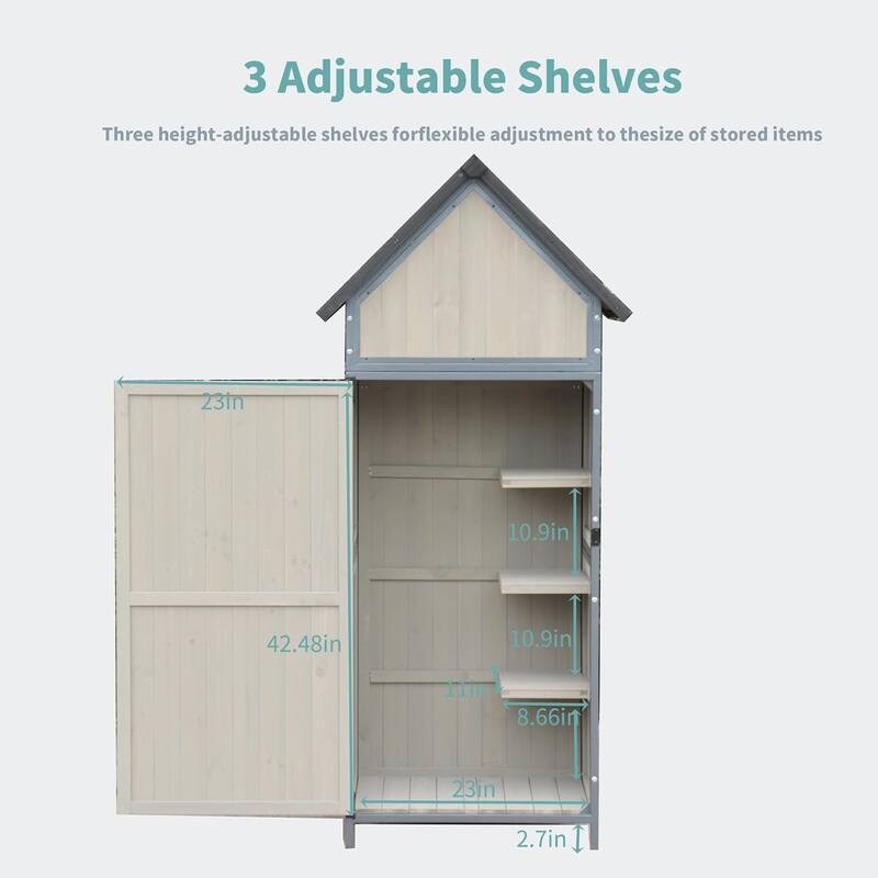 Outdoor Storage Shed with Floor,Metal Framed Tool Cabinet with Adjustable Shelves