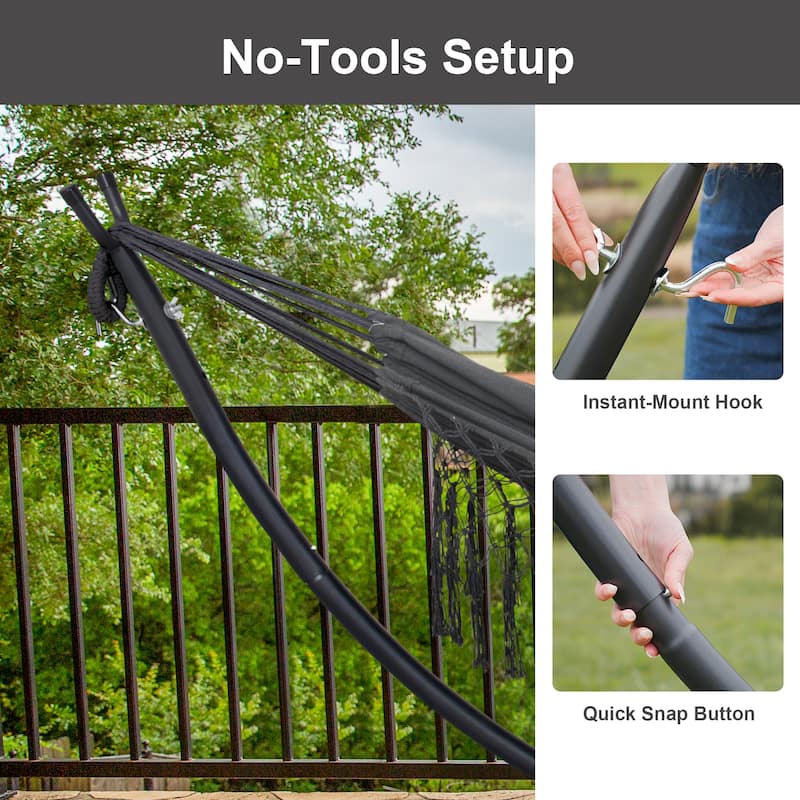 9.35 ft. 2-Person Brazilian-Style Foldable and Portable Outdoor Hammock Bed with Stand Set - 112.2 in.* 44.1 in. *40.9 in.