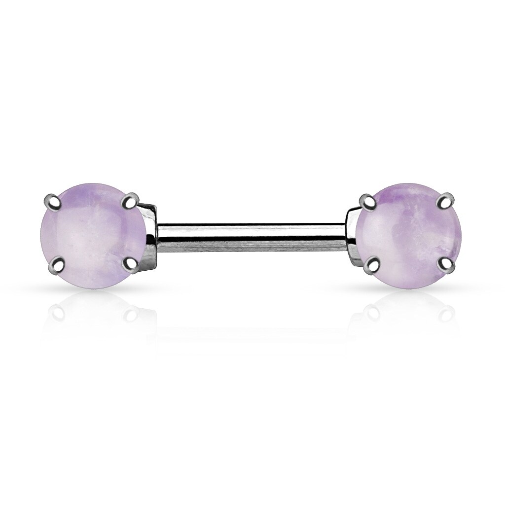 Nipple Barbell with Prong Set Semi Precious Tiger Eye Stone Ends