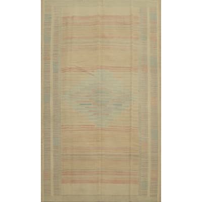 Hand Woven Oriental 100% Wool Carpet Southwestern Tribal Oranges & Rust Kilim Area Rug - 9' 0'' X 5' 9''
