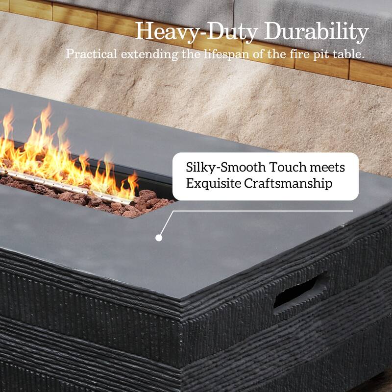 Patio Watcher 56in. Outdoor Rectangle Magnesium Oxide Fire Pit Table with Gas Tank Cover