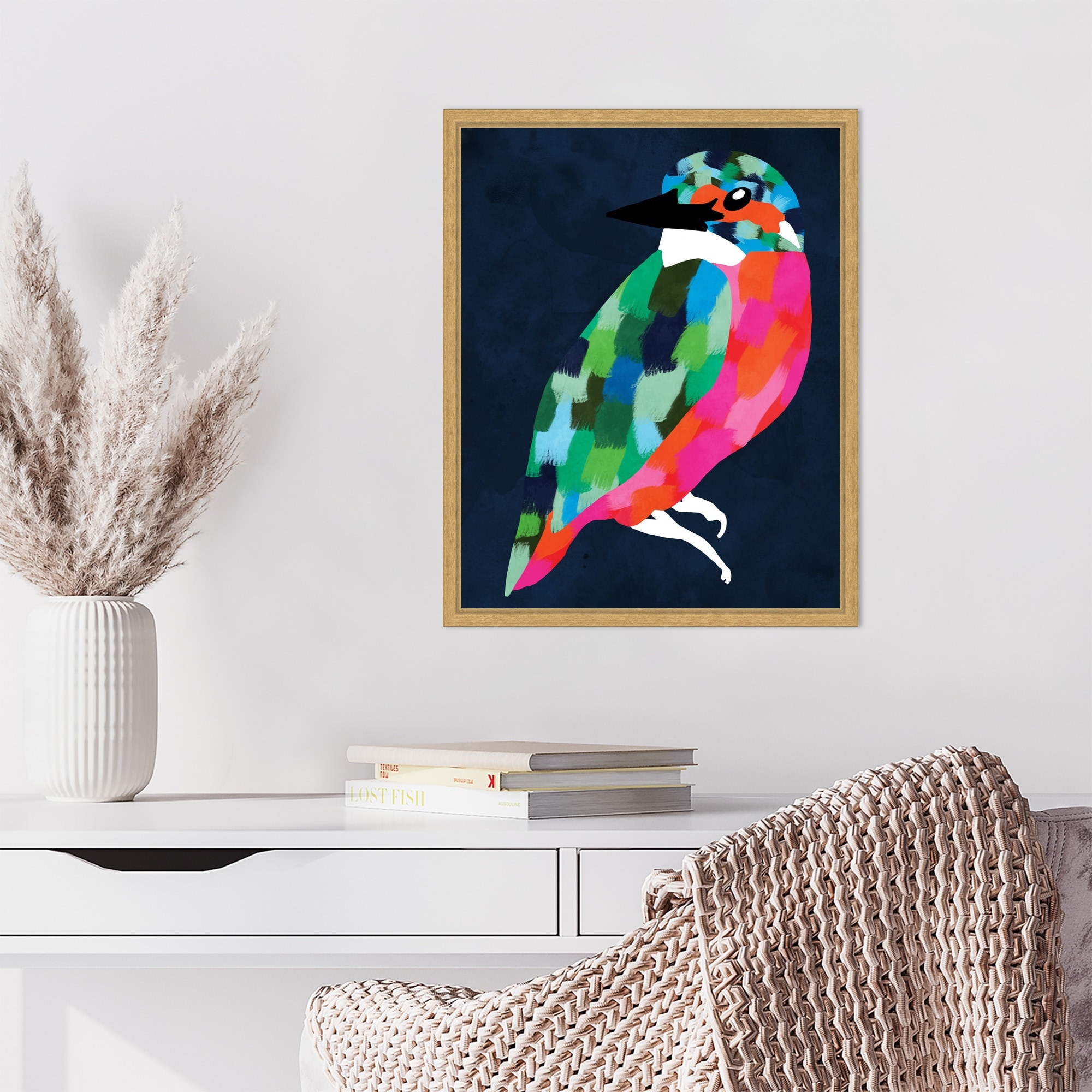 Patchwork Perfection Bird by Kintsugi99 Framed Canvas Wall Art