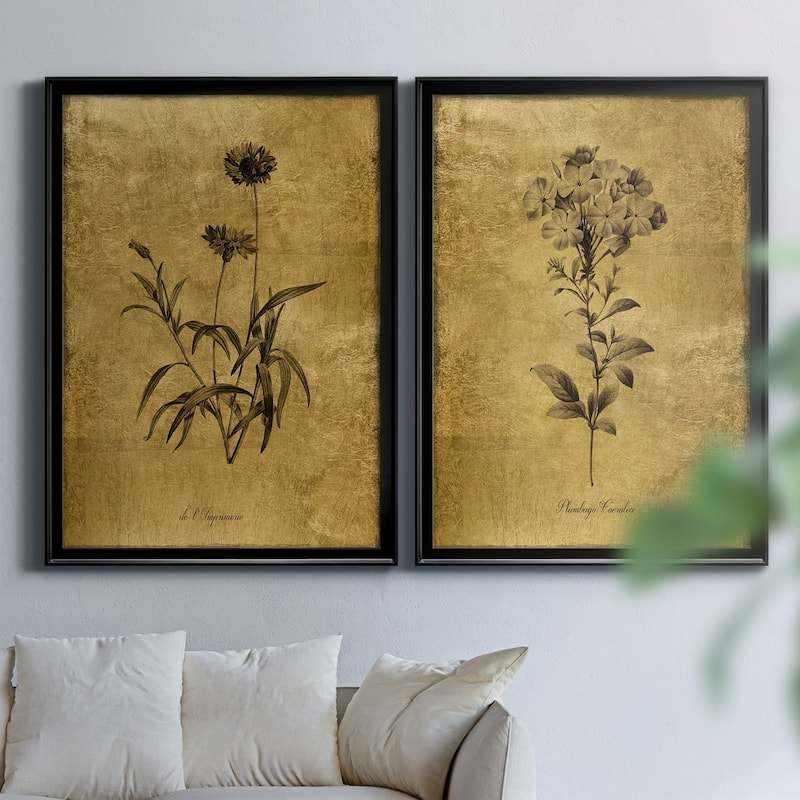 Gold Sketch Botanical I Premium Framed Print - Ready to Hang - Multi-Color