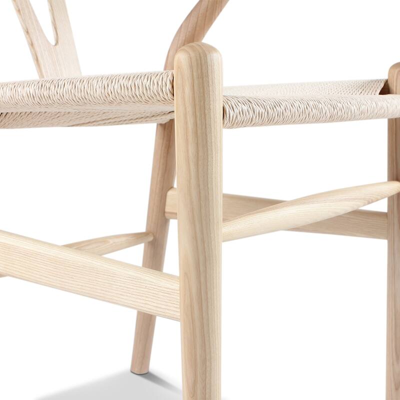 Set of 2 Natural Ash Wood Dining Chairs with Handwoven Paper Cord Seat