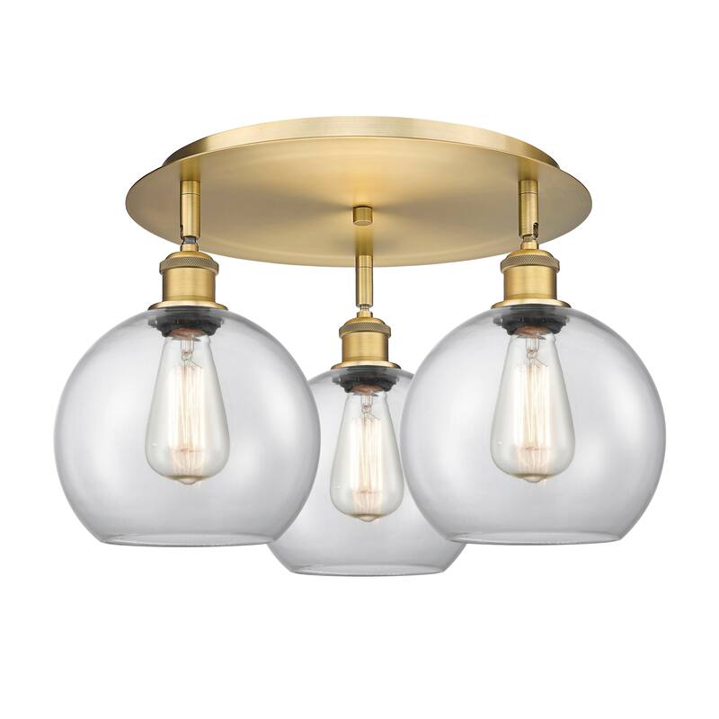 Innovations Lighting Athens - 3 Light 20" Flush Mount - Clear/Brushed Brass
