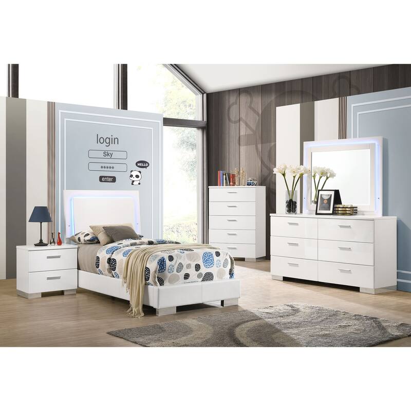 Dulcey White High Gloss 5-piece Twin Bedroom Set - Twin