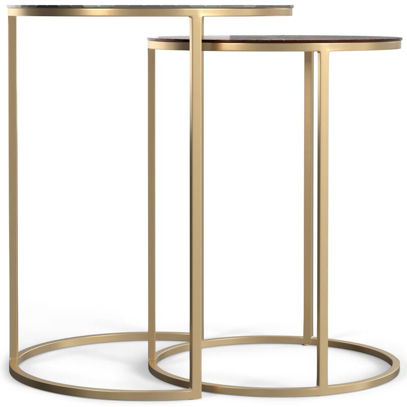 WYNDENHALL Oakdale Contemporary 18 inch Wide Metal Nesting table in Antique Nickel, Antique Copper, Fully Assembled