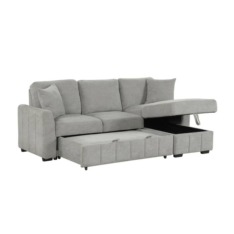 L-Shaped Sectional Sofa with Pull-out Sofa Bed, Modular Sleeper Sofa Couch with Reversible Storage Chaise for Living Room