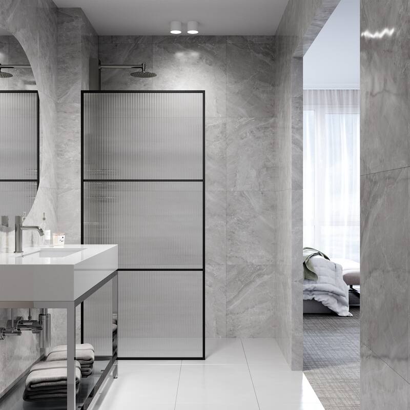 VIGO Divide 34" W x 74" H Framed Fixed Shower Screen in Matte Black