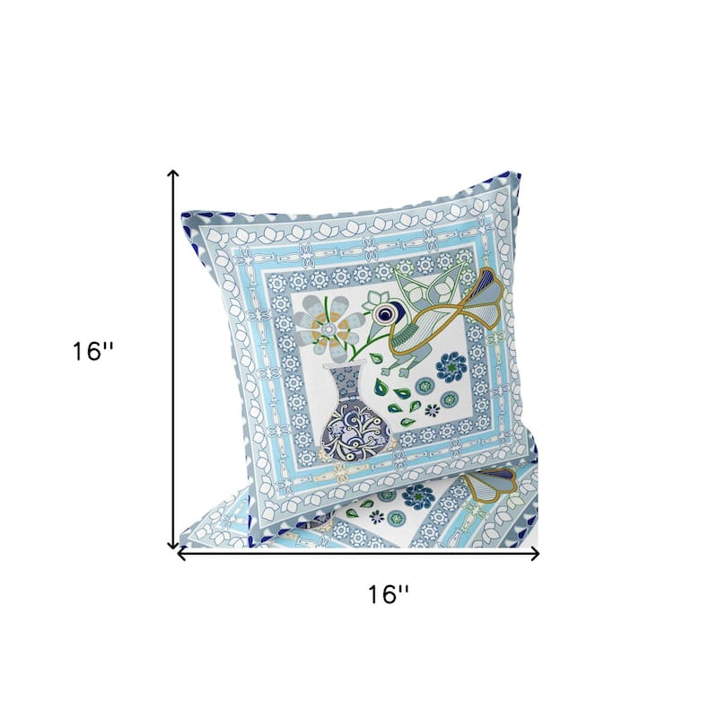 HomeRoots Set of Two 16" X 16" Gray and White Peacock Blown Seam Floral Indoor Outdoor Throw Pillow - 16.00' X '16.00' X '5.00