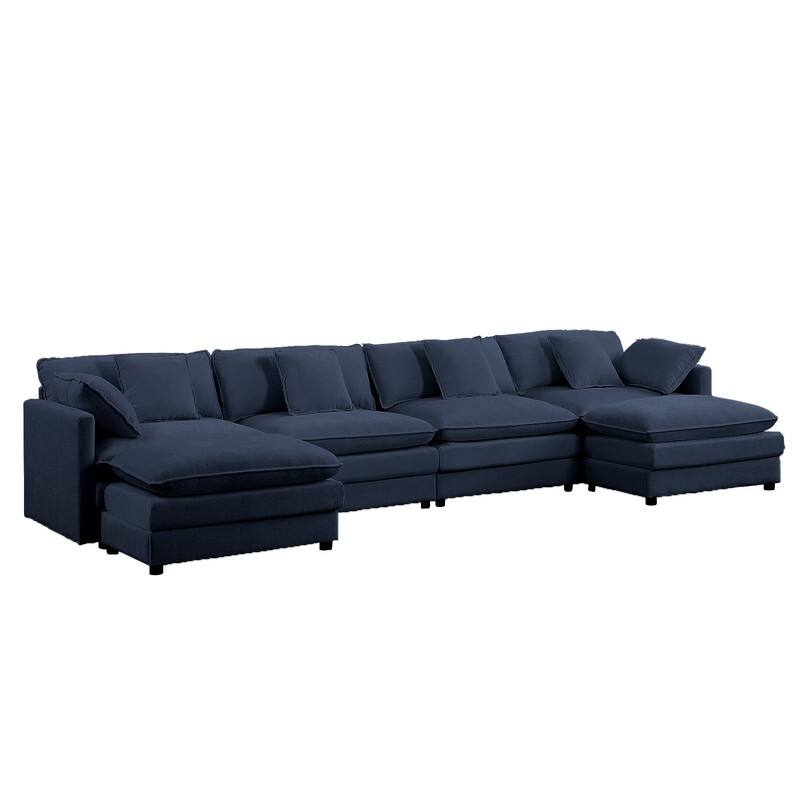 Mixoy 148''Oversized Modular Sectional Sofa, U-Shaped 6-Seater Chenille Upholstered Deep Seat Sofa with 2 Movable Ottomans - 4+2