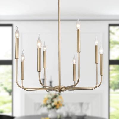 Mid-century Modern Gold 8-Light Chandelier French Country Classic Candle Lights for Living Room