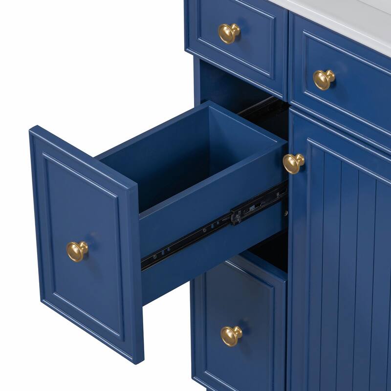 24-Inch Bathroom Vanity Cabinet with Ceramic Sink - 2 Drawers and 1 Door