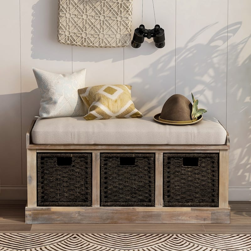 Nestfair Entryway Storage Bench with Cushion and Basket
