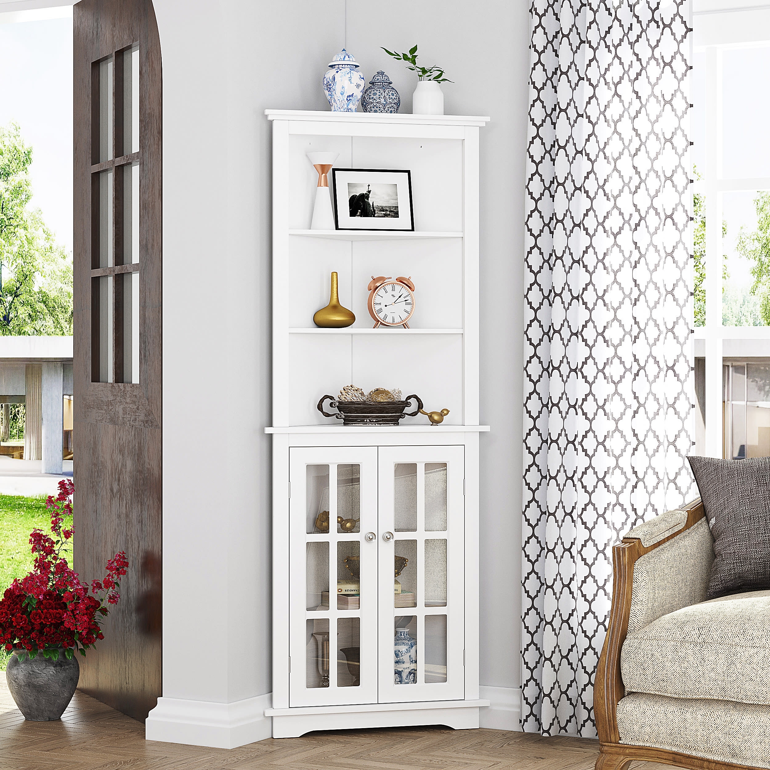 Slim corner shelf unit sale
