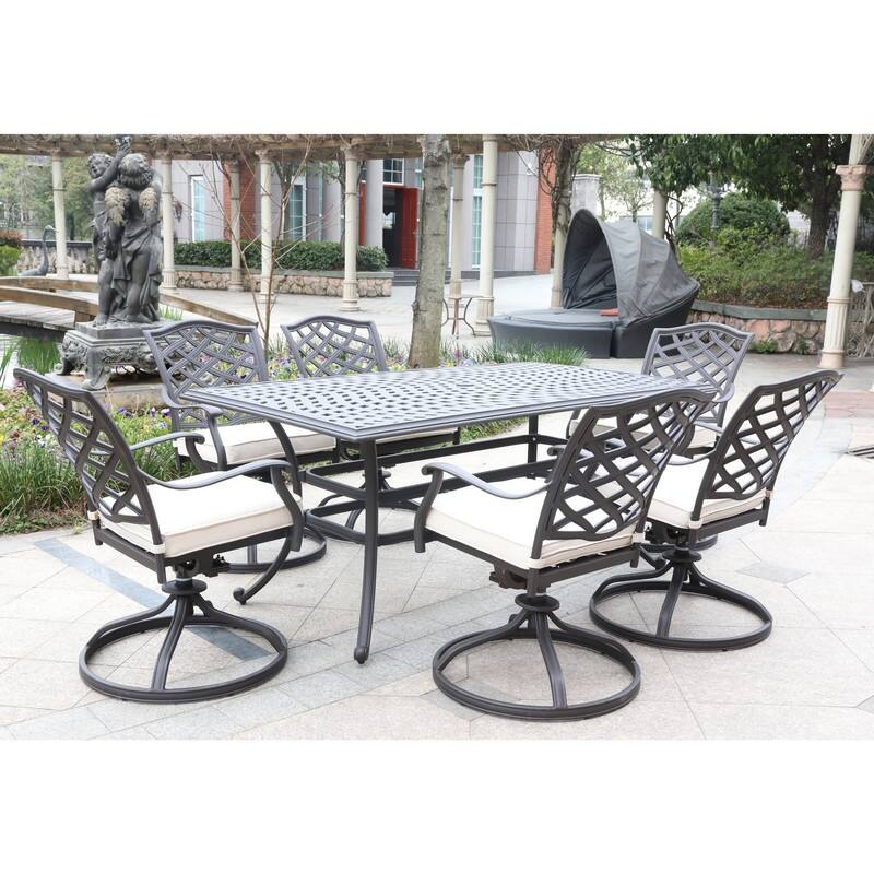Torino 7-piece Aluminum Dining Set with 6 Swivel Rockers - N/A