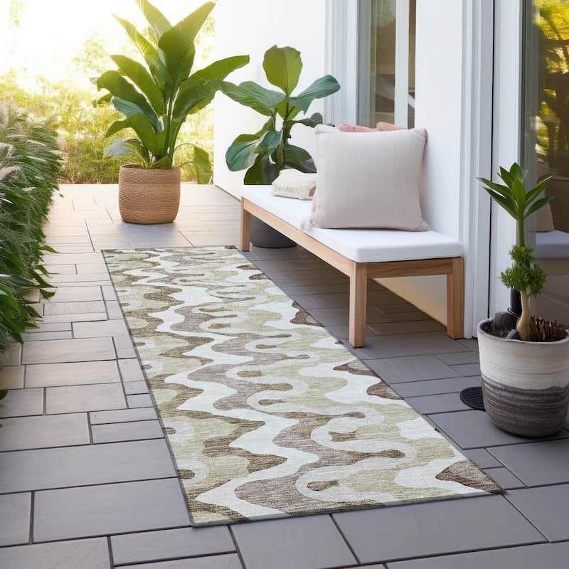 Machine Washable Indoor/ Outdoor Chantille Abstract Ripples Rug - Beige - 2'3" x 7'6"