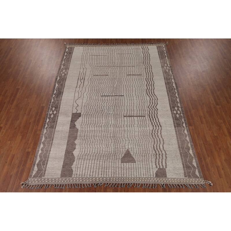 Earth Tone Moroccan Modern Area Rug Handmade Wool Carpet - 9'0"x 12'0"