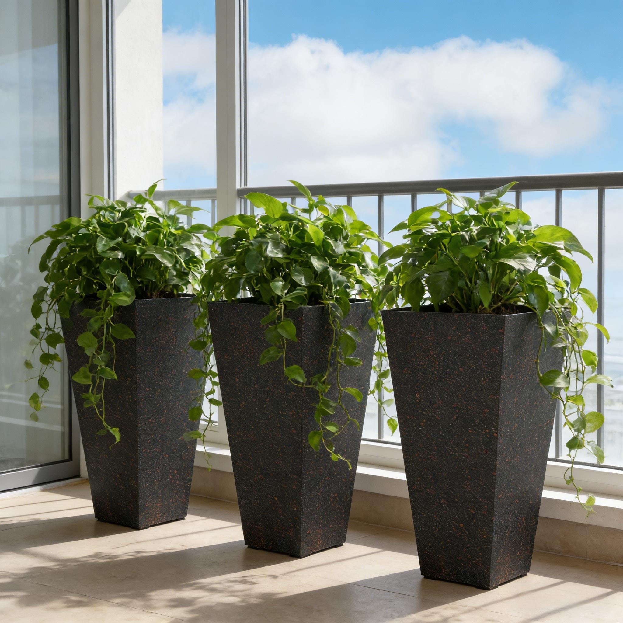 3-Piece Planters Set,Stylish Marble Finish Planter Pot, Drainage Plug