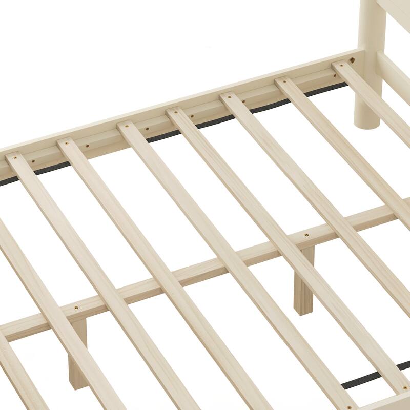 Queen Size Wood Bed Frame,Wood Platform Bed with Headboard,Solid Wood Legs