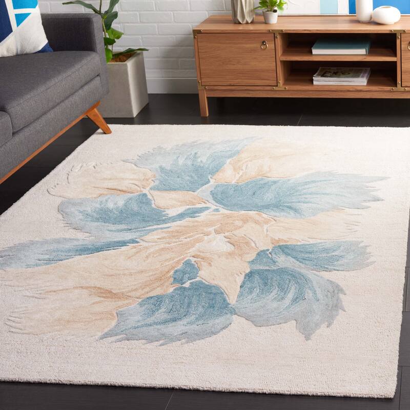 SAFAVIEH Handmade Fifth Avenue Zhenya Mid-Century Modern Wool Rug - 8' x 10' - Beige/Teal