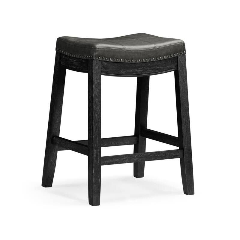 HomeRoots 26" Charcoal and Black Faux Leather and Solid Wood Backless Counter Height Bar Chair