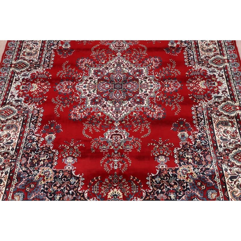 Victorian Style Kashan Turkish Rug Machine Made Oriental Red Carpet - 9'7" x 12'11"