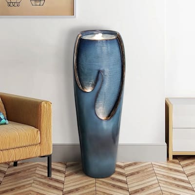 38.7-Inch H Outdoor Vase Water Fountain w/LED Light for Yard Art Decor