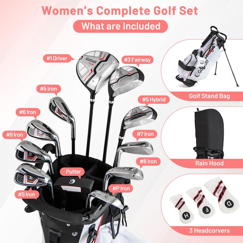 Gymax 12PCS Women's Complete Golf Club Set Right Hand w/ Golf Stand